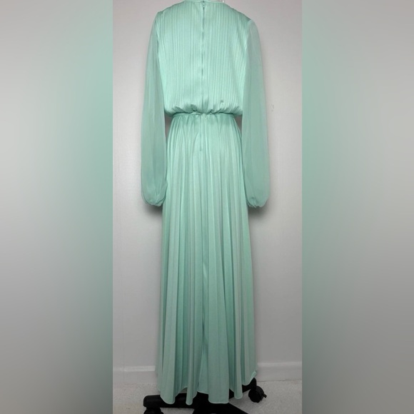 Vintage 1970s Mint Green Pleated Maxi Evening Dress Balloon Sleeve M - Picture 10 of 13